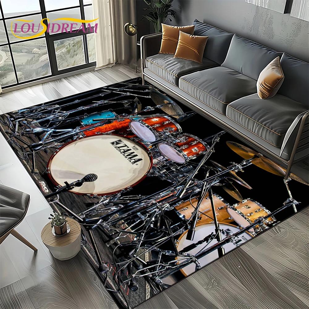 3D Music Instruments Drum Kit Drum Set Carpet Rug for Living Room Bedroom Home Sofa Decoration,Kids Area Rug Non-slip Floor Mat