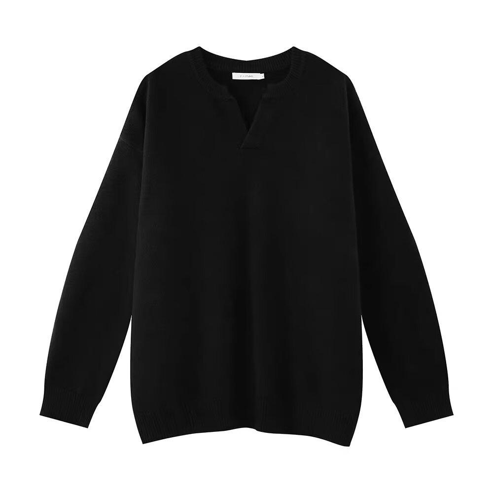 Unisex V-Neck Retro Japanese Sweater, Autumn 2025 Edition - Trendy Couple's Knitwear in High-End Lazy Style
