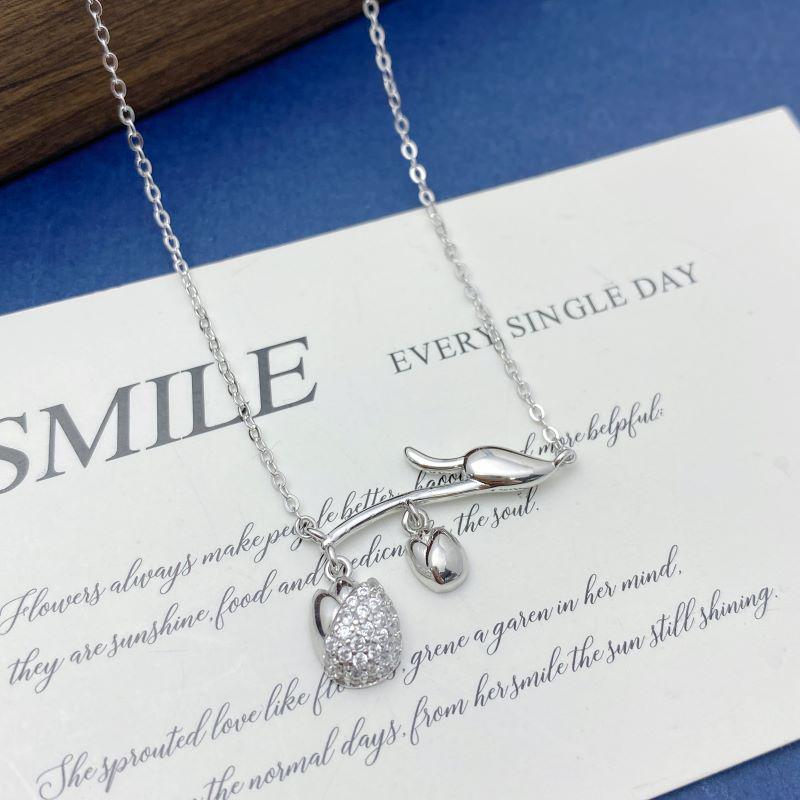 S925 Sterling Silver Tulip Necklace: Elegant Japanese-Korean Flower Design 925 Silver