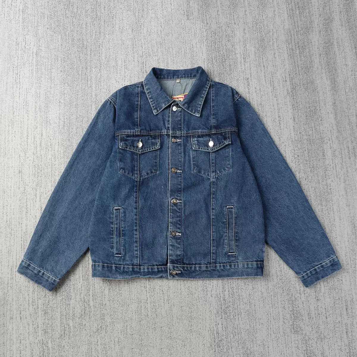 FlowStreet New Spring Autumn Denim Jackets Casual Streetwear Outerwear Solid Color Single Breasted Turn Down Collar Denim Jacket S