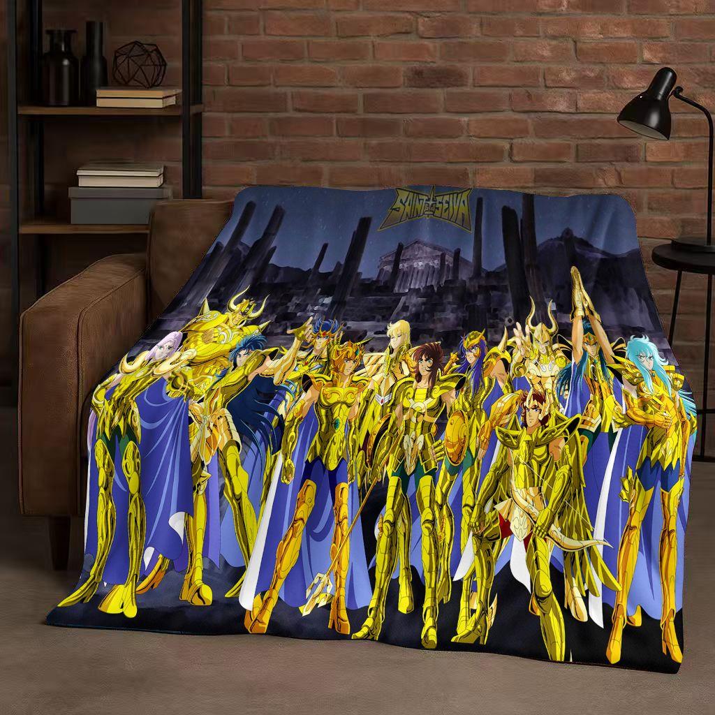 Classic Saint Seiya Shiryu Athena Cartoon Flannel Blanket,Ultra Soft Warm Plush Throw for Home Bedroom Bed Sofa Cover Travel Kid