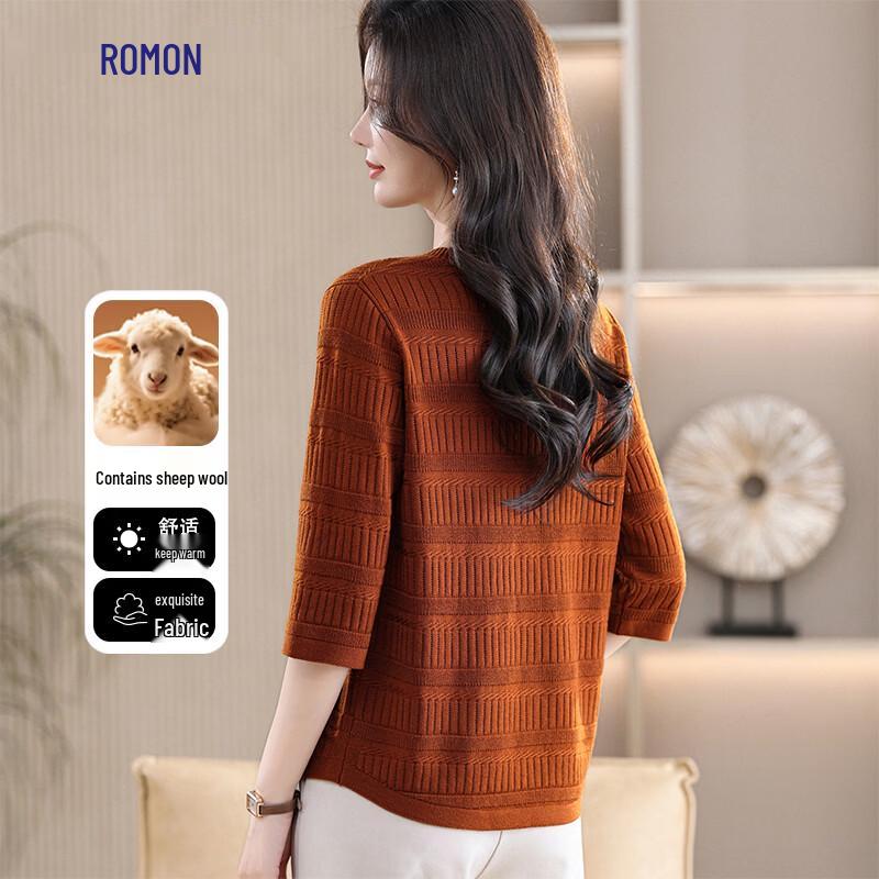 Luomeng Women's Wool Blend Striped Round Neck Knit Top