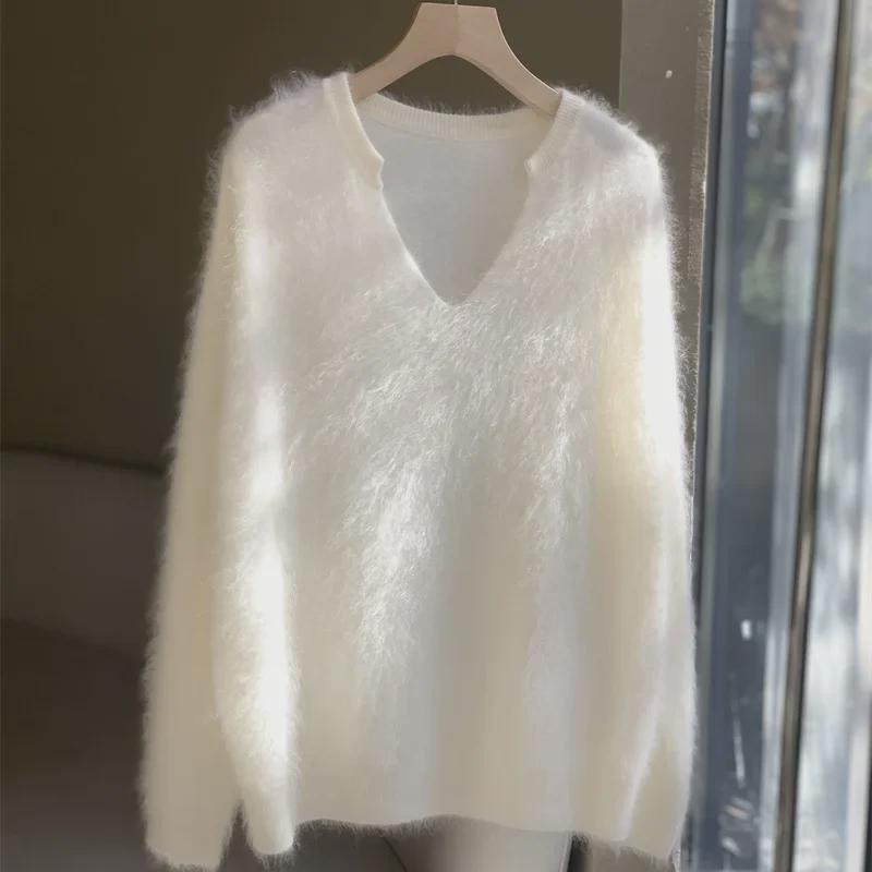 Women's Autumn & Winter Goose Yellow Mohair Sweater - Soft, High-Grade Mink Fleece, Cozy Lazy Style