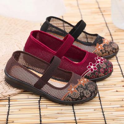 Sapatos de Tecido Estilo Chinês Sapatos de Tecido Bordados Mulher Solado Macio Malha Respirável Sapatos Casuais Femininos Sandálias Zapatos De Mujer
