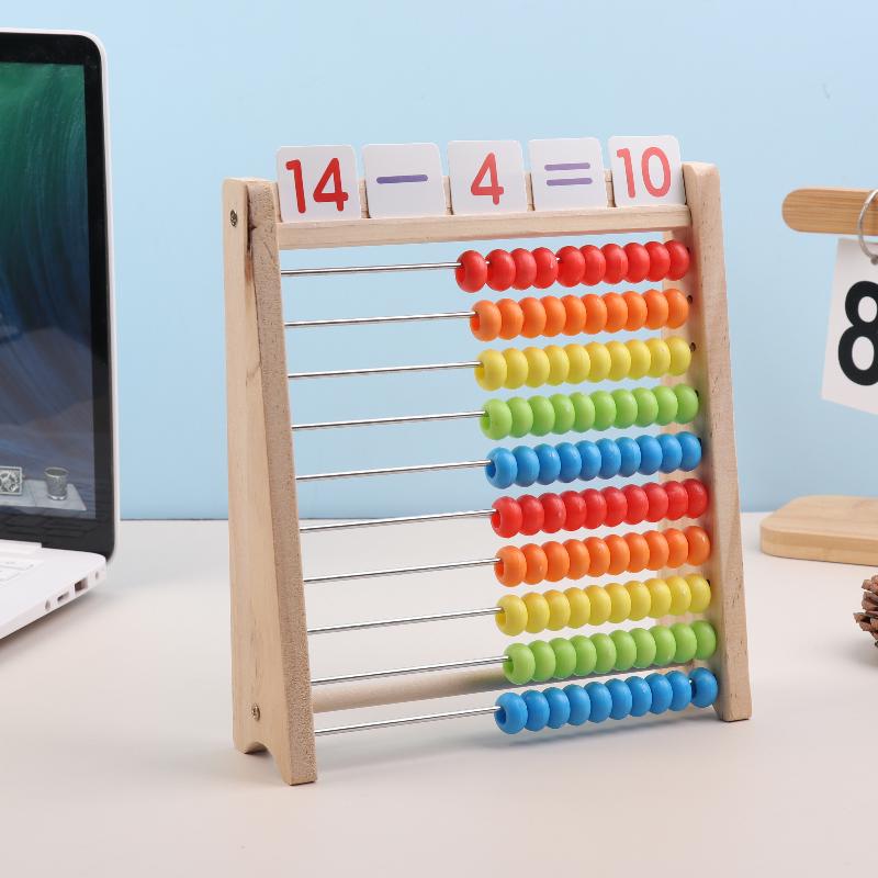 1 Set Number Alphabet Card Preschool Math Learning Wooden Educational Math 10-Row Counting Toy 100 Beads With Counting Sticks