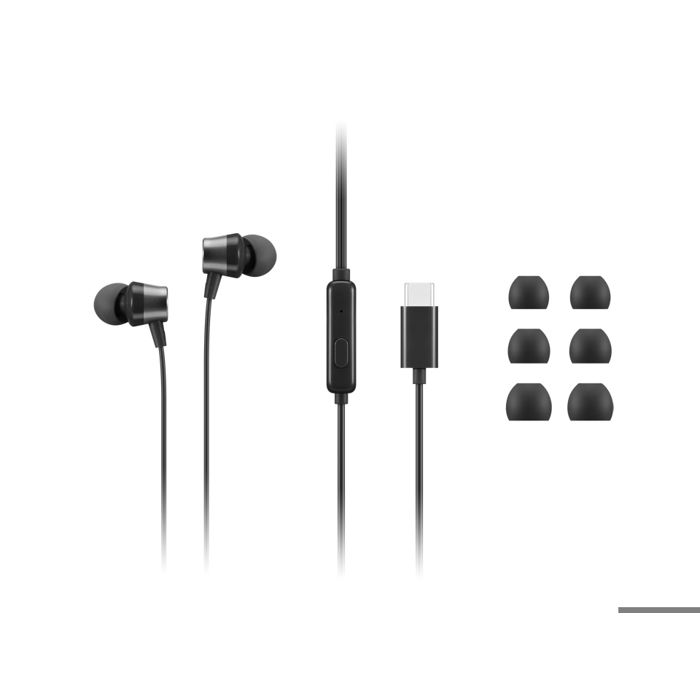 Écouteurs intra-auriculaires - LENOVO - USB-C - Blanc - Filaire - Commandes lecture/pause