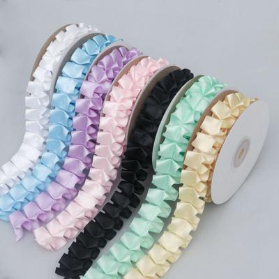 Pleated Solid Color Bilateral Polyester Bouquet Packaging Ribbon Handmade DIY Response Decorative Ribbon Fabric Lace Lace Crafts Making Ribbons