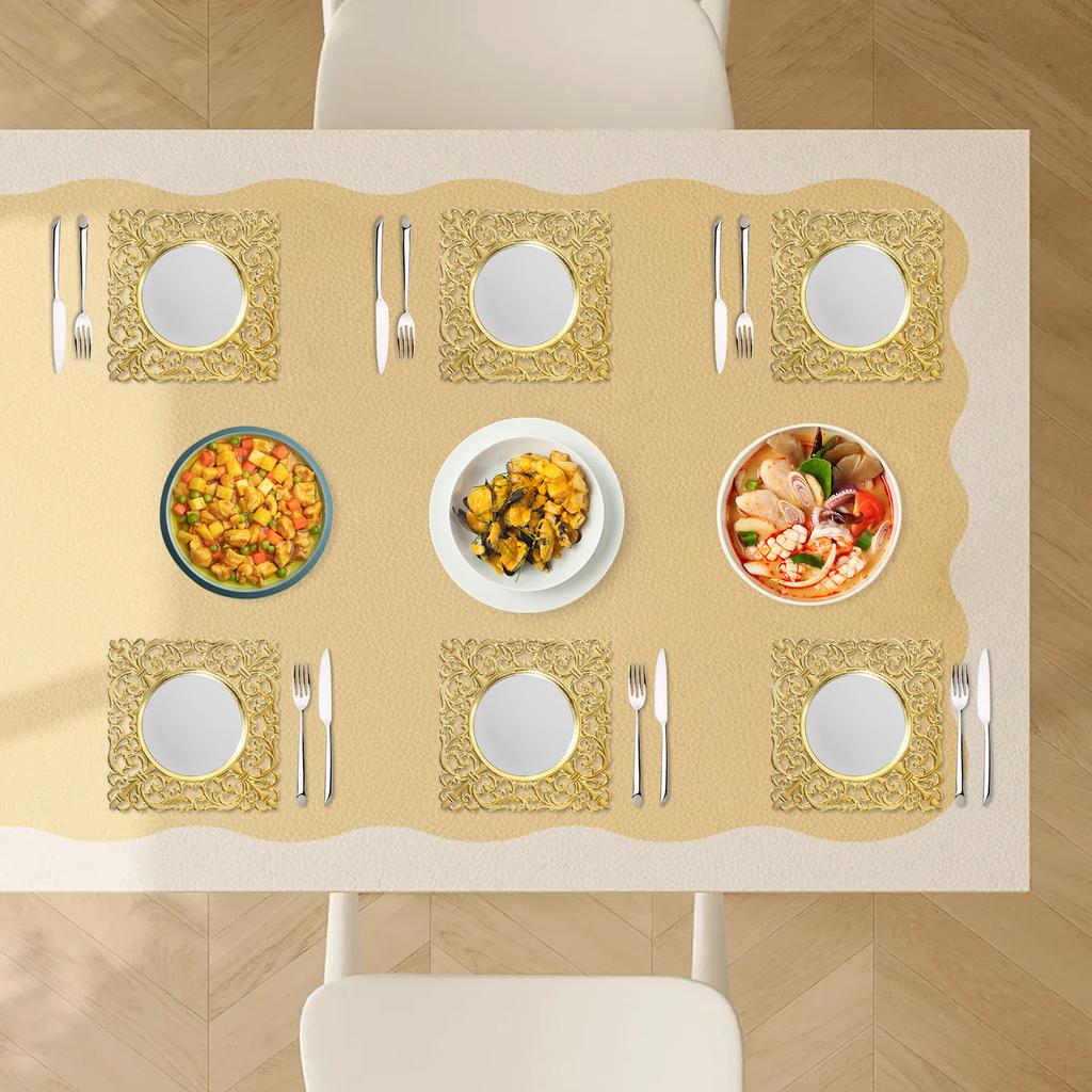 6pcs 12Inch Mirror Gold Decorative Charger Plates, Elegant Square Dinner Plates for Wedding, Party, Festive Dining Table Setting