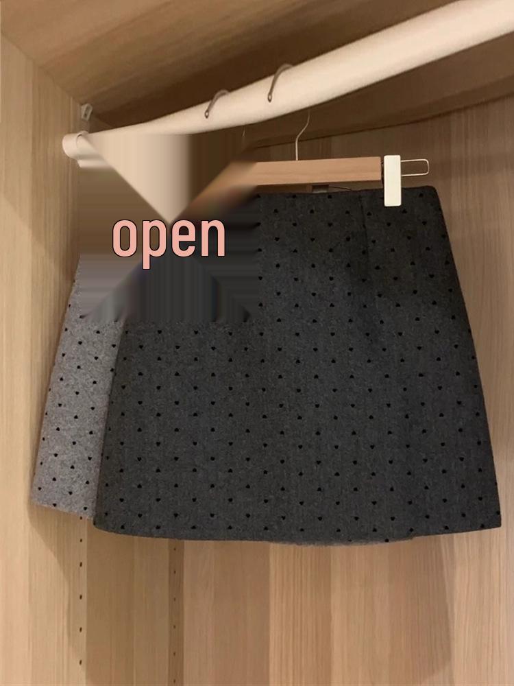 Spicy Girl Polka Dot Gray Wool-Blend High-Waisted A-Line Skirt for Women, Autumn/Winter XL [For 120-130 lbs]