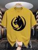 Trendy Unisexs Summer Tee Circular Cat Head Print Soft Cotton Crew Neck Short Sleeve Casual Loose Street Daily Wear Top Male