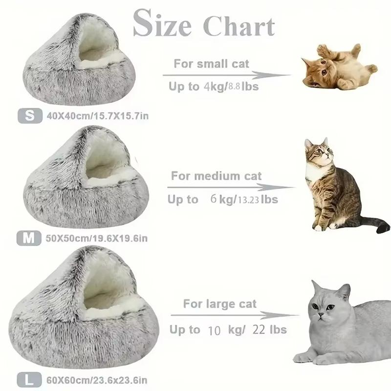 2 in 1 Soft Long Plush Pet Bed with Cover Semi-enclosed Round Warm Comfortable Dog Cat Sleep Nest Kitten Supplies