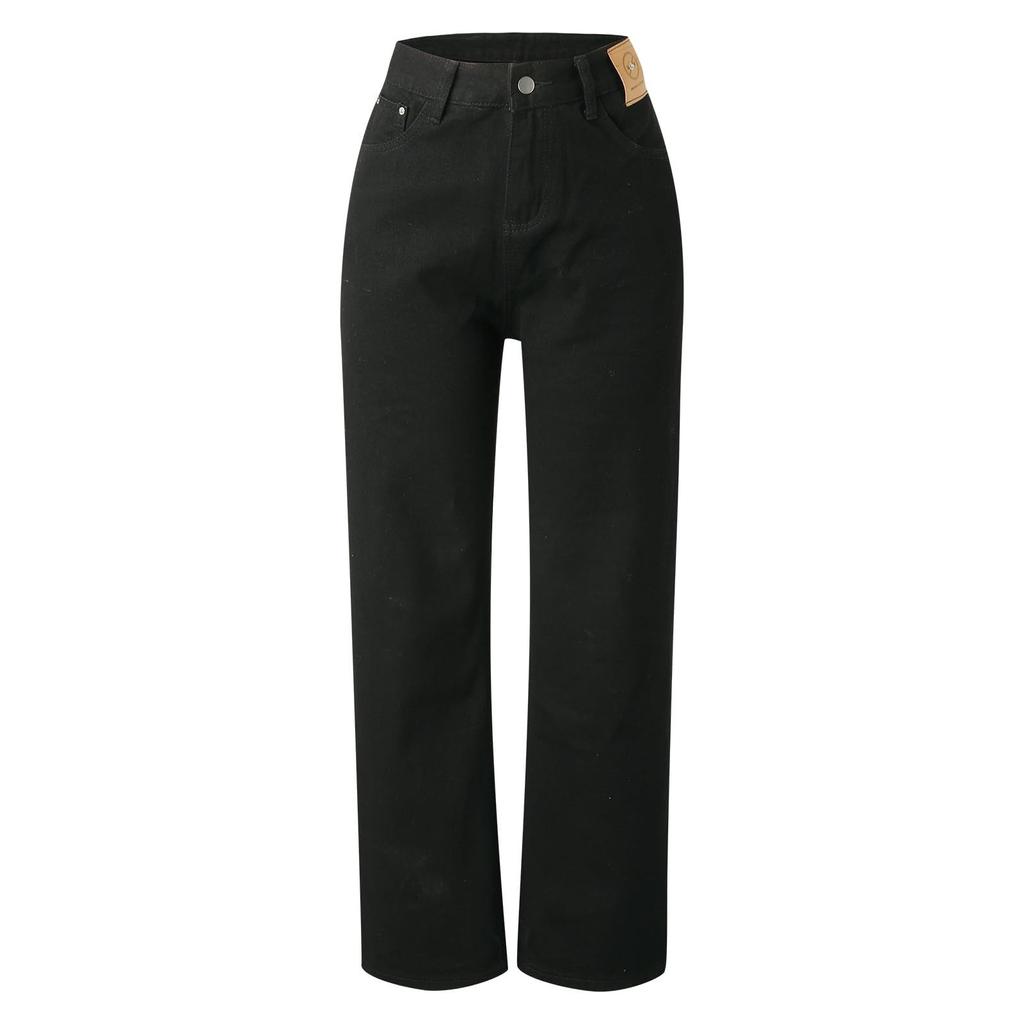 American Retro Black Fall And Winter Straight Casual Jeans For Women, Design, Loose High Waist, Slimming Wide Leg Trousers Trendy