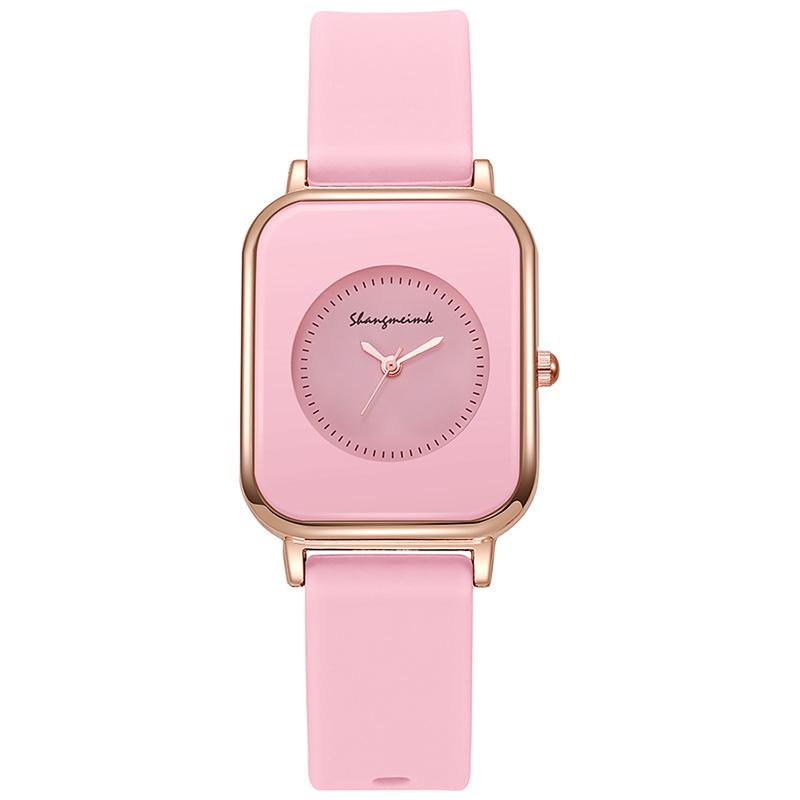 Student Women's Casual Quartz Watch with Square Face and Silicone Strap