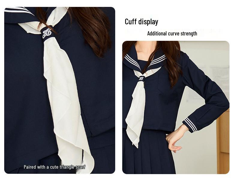 Navy Three-Piece JK Uniform Set: Short Skirt & Long Sleeve