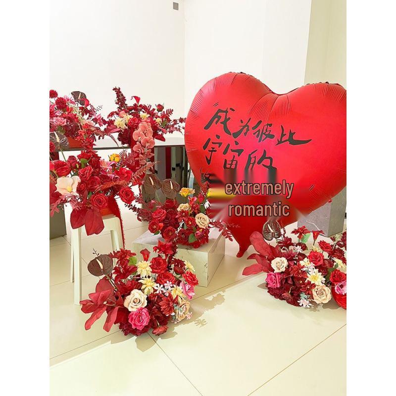 Red Wedding Artificial Flower Arrangement for Living Room, Coffee Table, or Bedside Décor