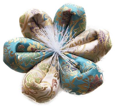 Bell Cushion, Flower-shaped, New Brocade Arabesque Design (size 4, 14cm Diameter, Navy Green)