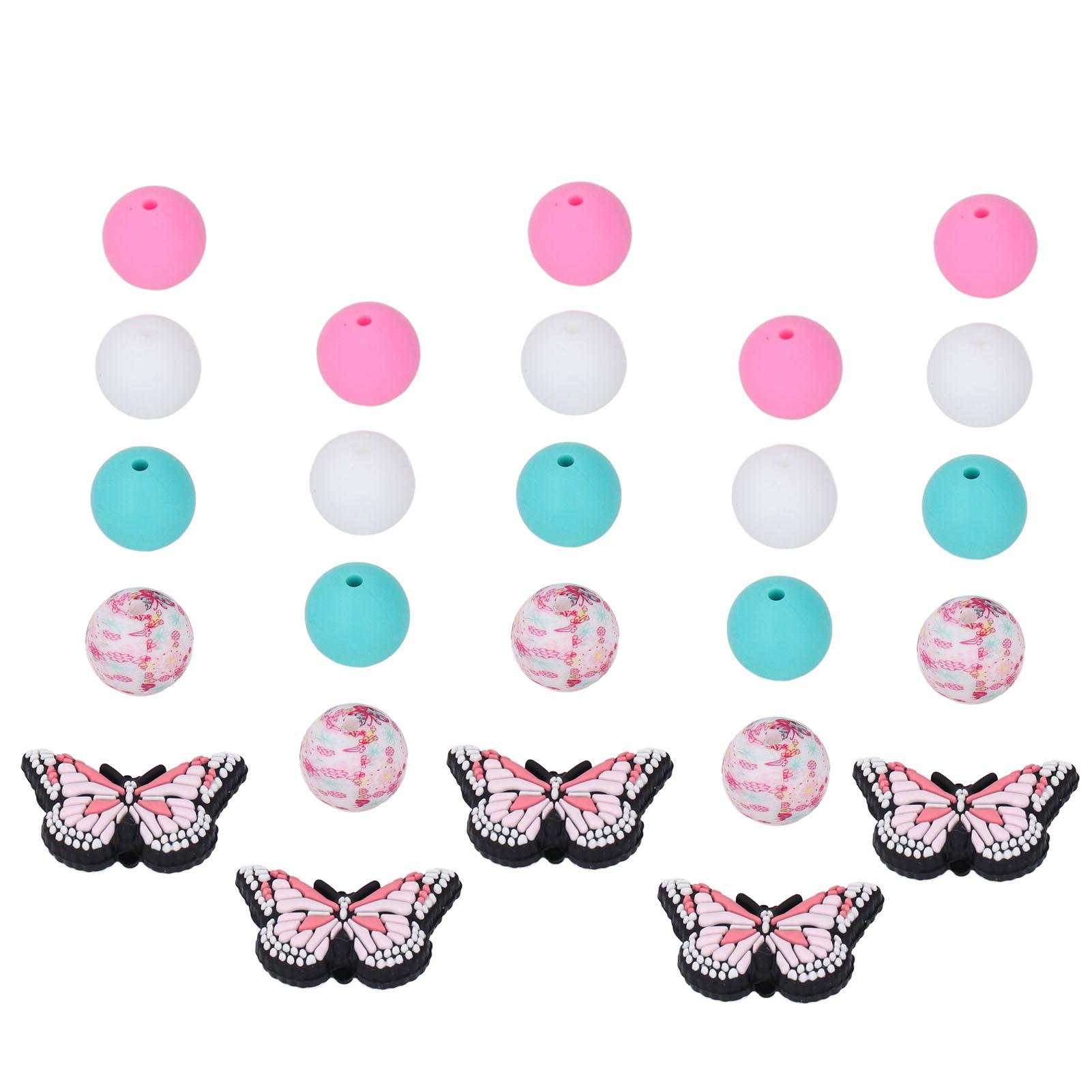 

20Pcs Round Beads 5Pcs Butterfly Shaped Beads DIY Kit for Necklace Bracelet Keychain Crafts