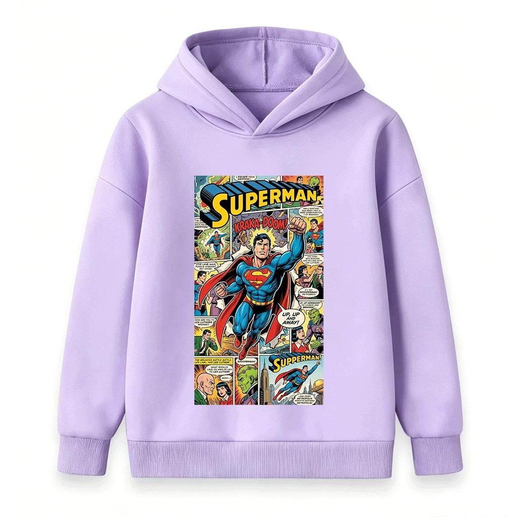 Kids Boys Girls Pullover Hoodie, Retro Comic Print Long Sleeve Casual Hooded Sweatshirt for Super Hero Themed Daily Wear