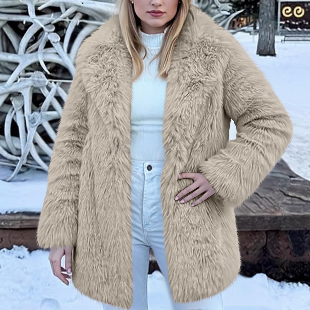 Women's Fashionable Warm Long Sleeve Solid Color Furry Collar Coat