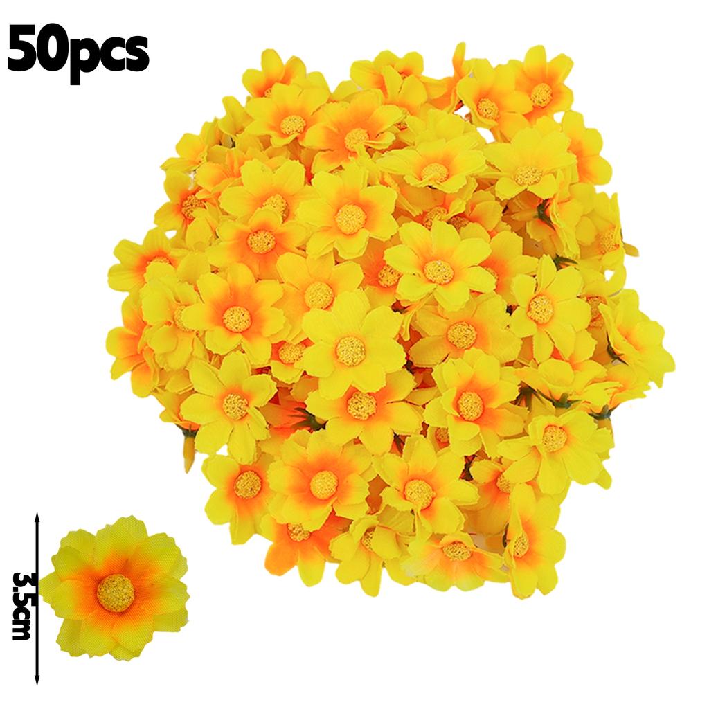 50/1000pcs Artificial Mini Daisy Flowers 3.5cm Silk Fake Flowers Heads for Home Wedding Decoration DIY Sunflower Wreath Gifts