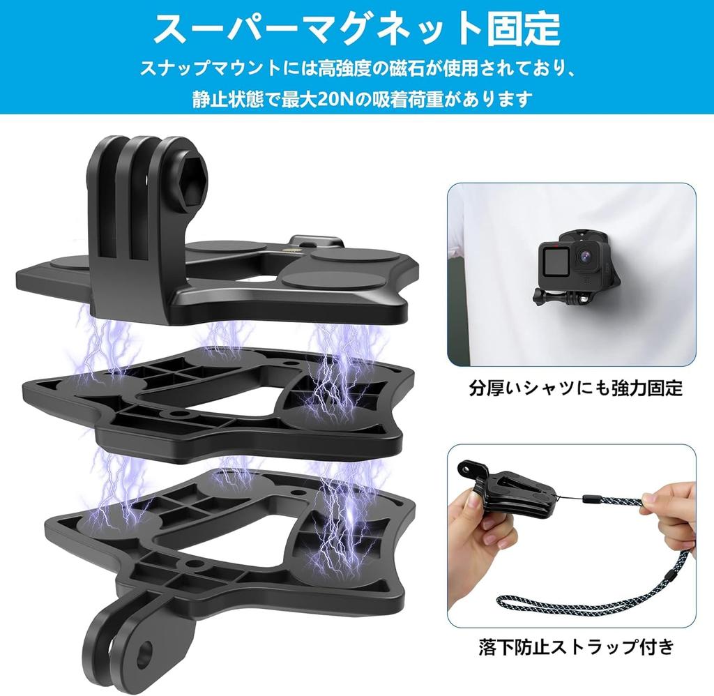 ActyGo Magnetic Mount for GoPro, Quick Release, Compatible with Smartphones and Other Action Cameras, Compatible with Media Mod