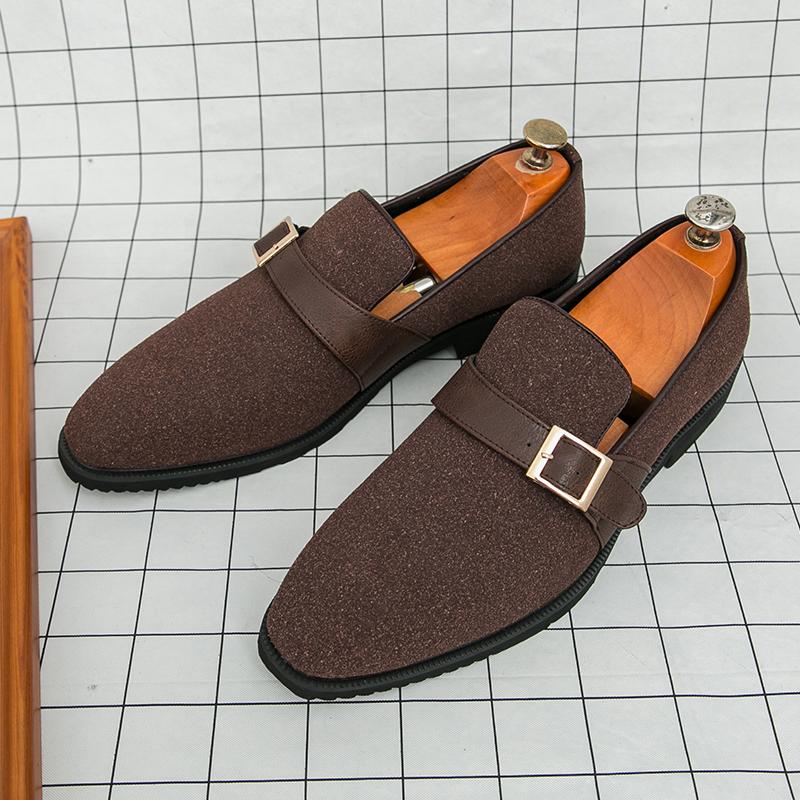 

Новое поступление Модные повседневные туфли из замшевой кожи для мужчин Заостренные лоферы с ремешком-монком Свадебная формальная обувь Zapatos Hombre 38