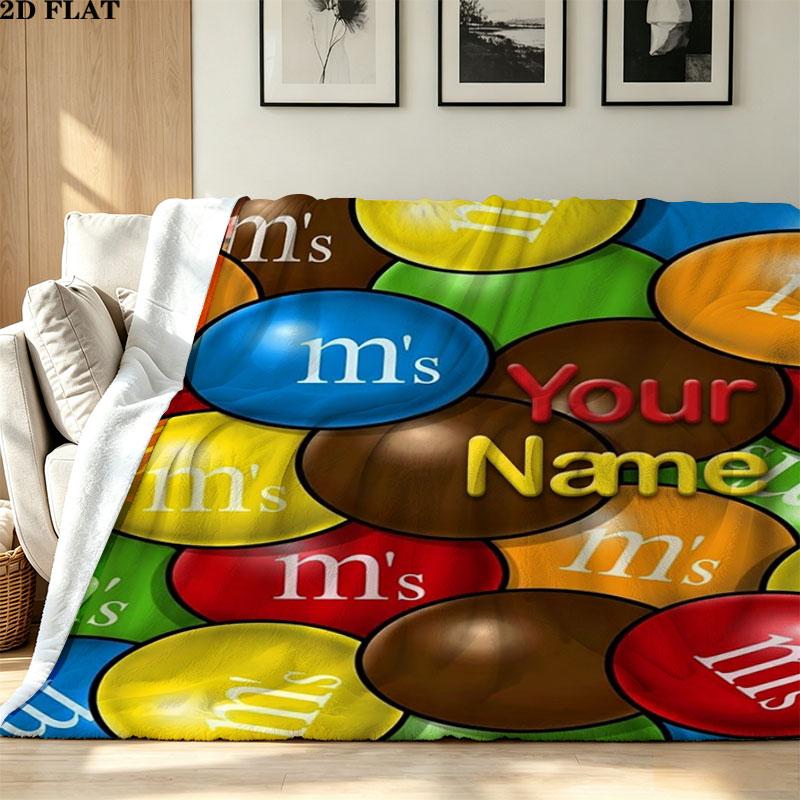 1PC M&M's Custom Name Patterned Flannel Blanket Suitable For All Seasons for Home Decor Warmth and Comfort Gifts Holiday Present