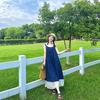 Blue Plaid Summer Sleeveless Dress French Literary Style Mori Retro Small Fresh Holiday Suspender Vest Long Dress