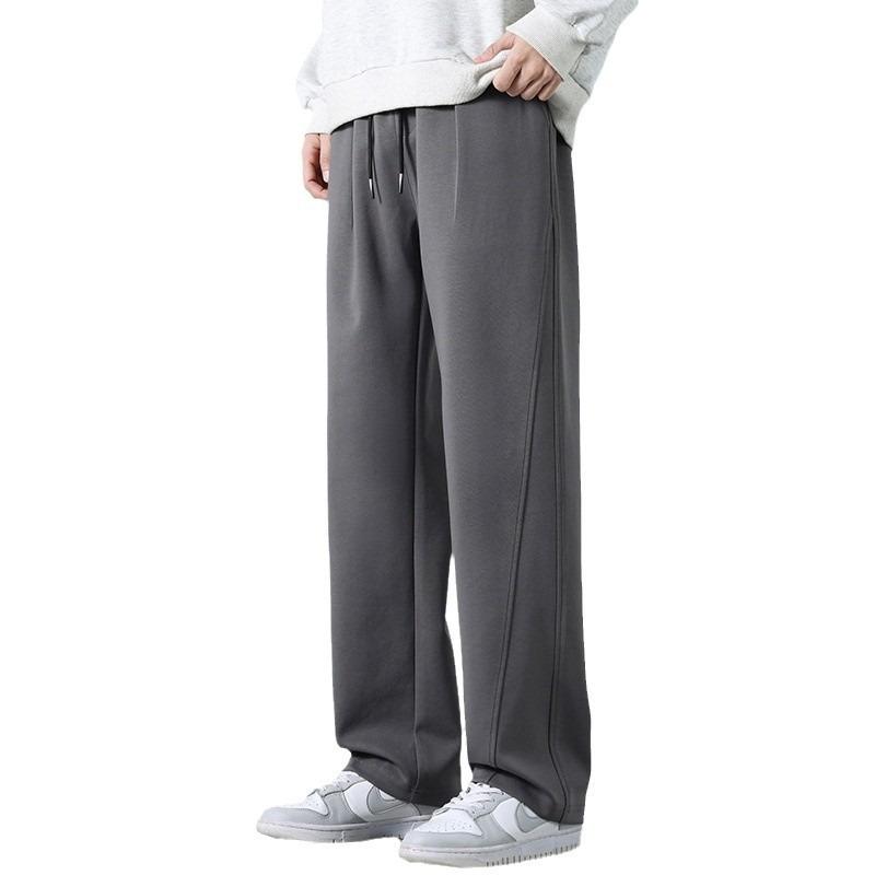 Men's spring and autumn new solid-color casual pants loose straight drape wide-leg pants drawstring youth sweatpants