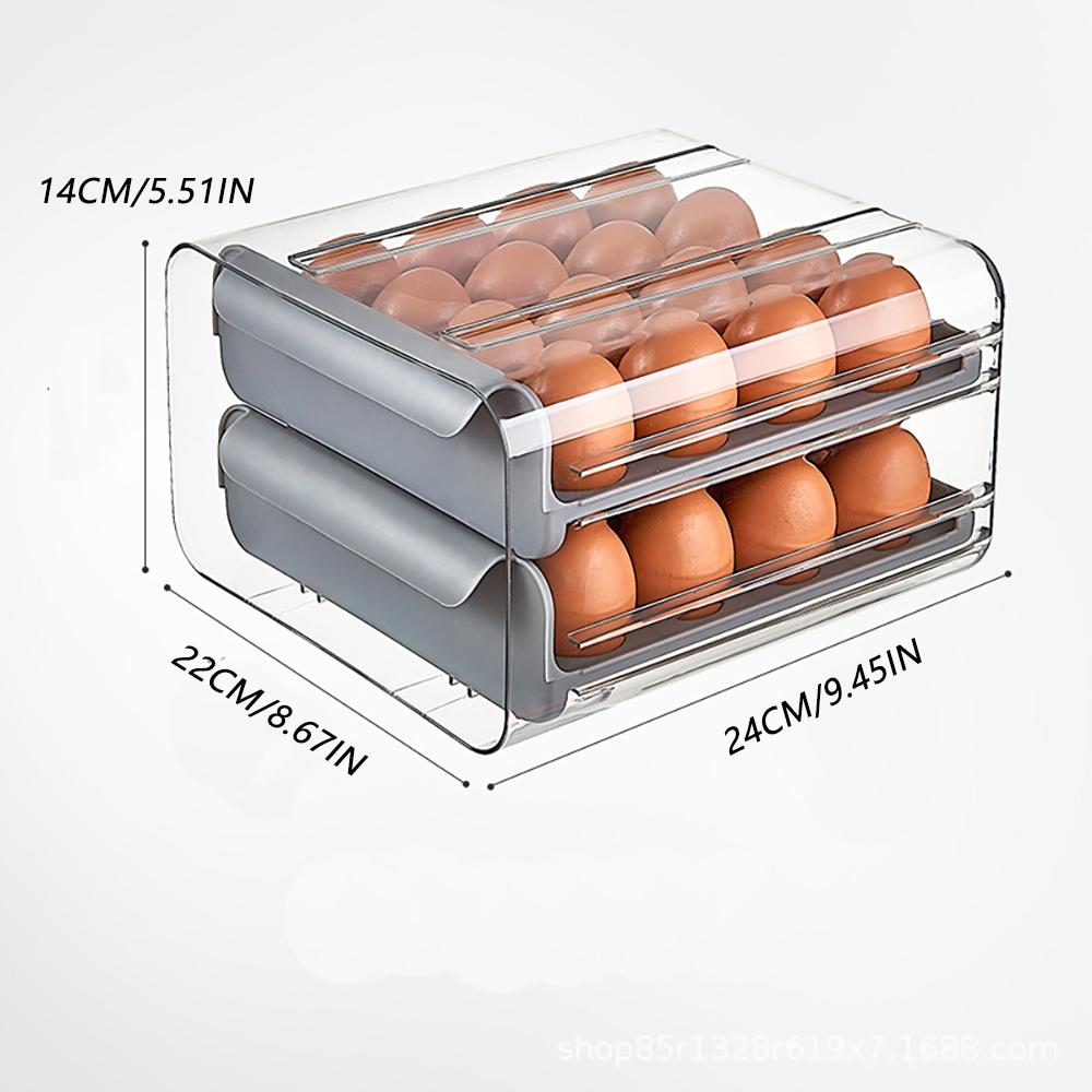 32 Eggs Holder for Refrigerator, Egg Storage Container Organizer Bins with Handles, Stackable Clear Plastic Egg Holder(2 Layer)