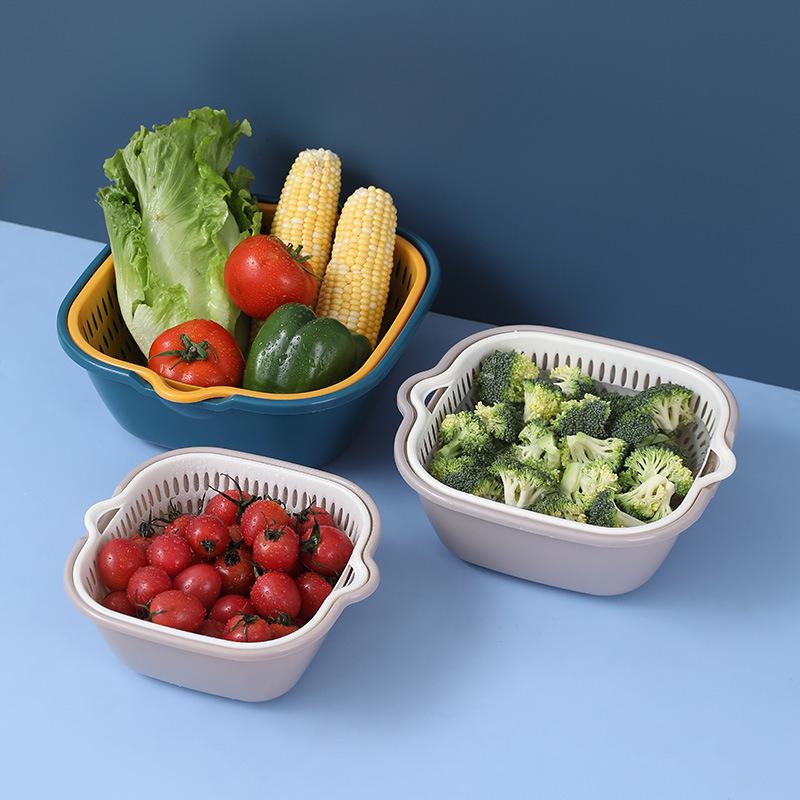 Dual-Layer Vegetable Washing and Drain Basket: Kitchen & Living Room Fruit and Vegetable Colander.