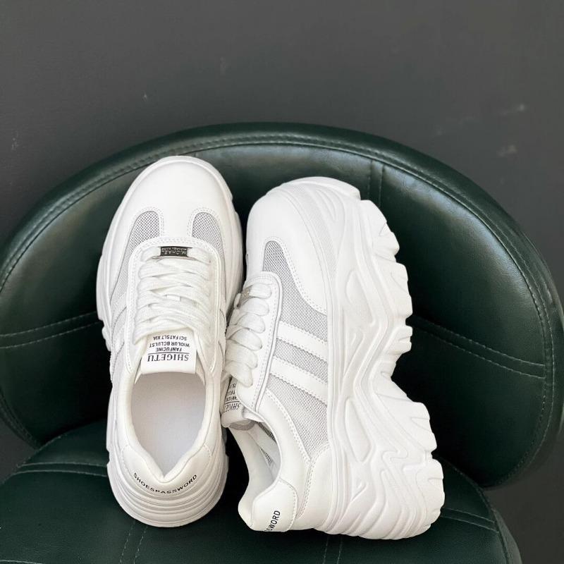 Leather mesh 8 thick-soled little white shoes women's shoes summer height increase dad women's muffin sneakers