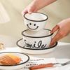 Creative And Cute Smiley Tableware Household Ceramic Tableware Housewarming Gifts Rice Bowl Baking Bowl Vegetable Plate Spoon Combination