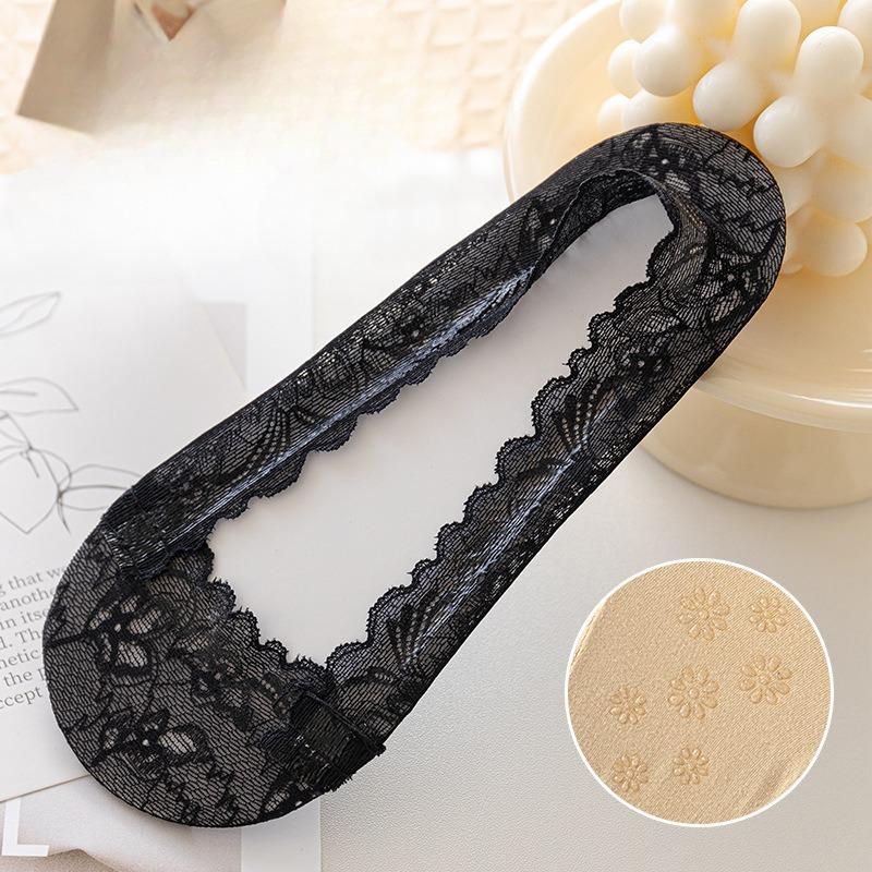 Shallow-mouthed Boat Socks, Women's Ice Silk Breathable, Odorless, Non-falling Heel Lace Lace Invisible Socks, Antibacterial Women's Socks