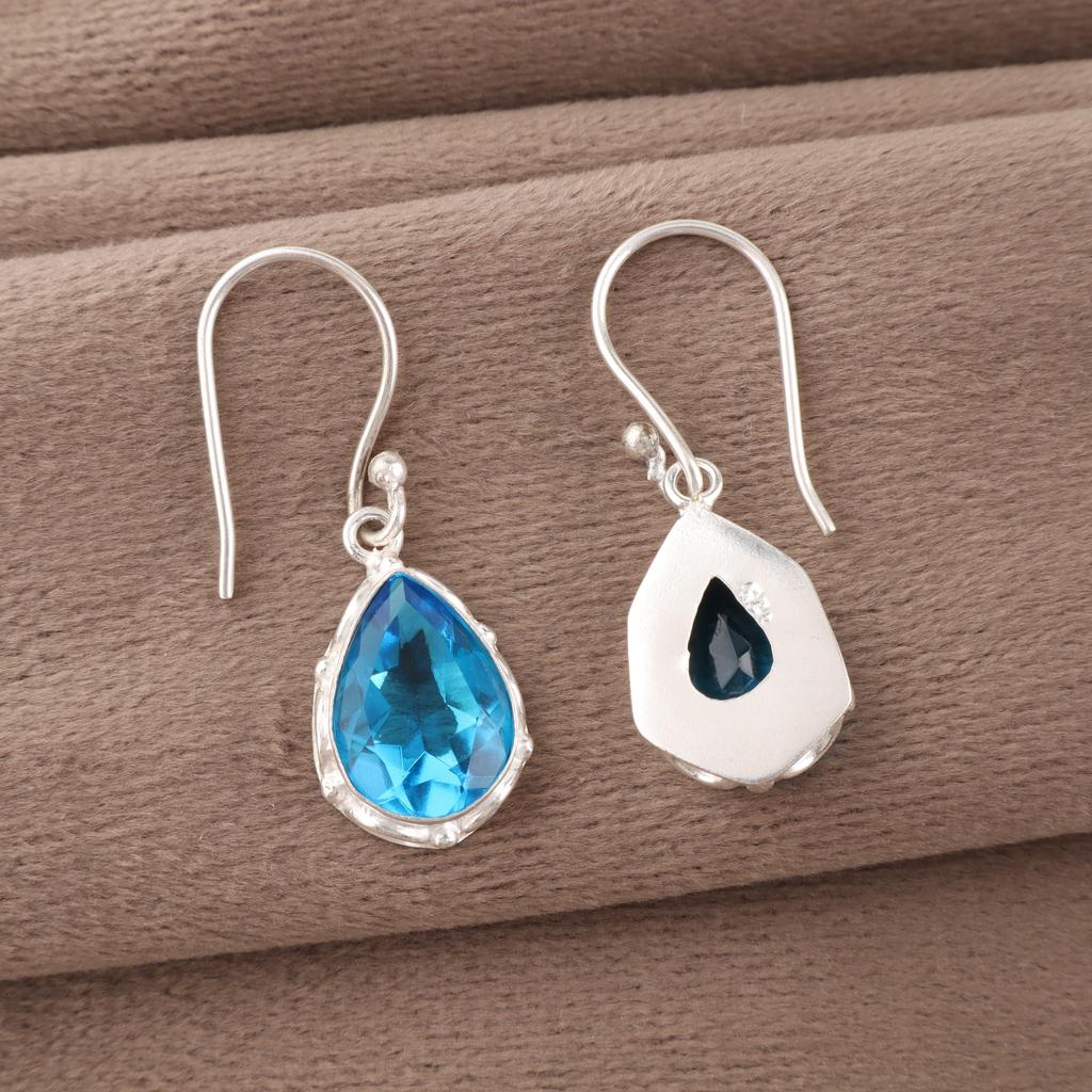 Swiss Blue Topaz Earrings Gemstone, 925 Solid Sterling Silver Earrings Jewelry, Handmade Earrings , Silver Jewelry For Gift