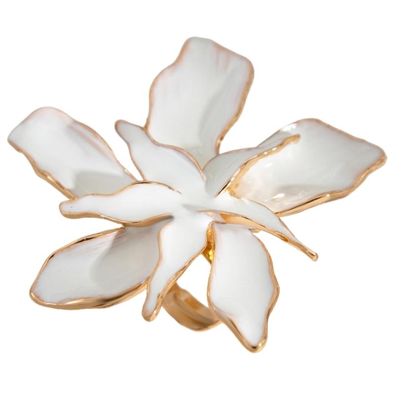 

Элегантное кольцо с большим белым цветком, регулируемое открытое кольцо на палец для женщин, преувеличенные украшения для свадеб и дней рождений