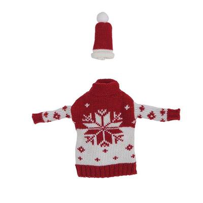 Knitted Clothes with Hats Christmas Wine Bottle Cover Portable Cartoon Knitted Clothes Wine Bottle Set Snowflake Snowman