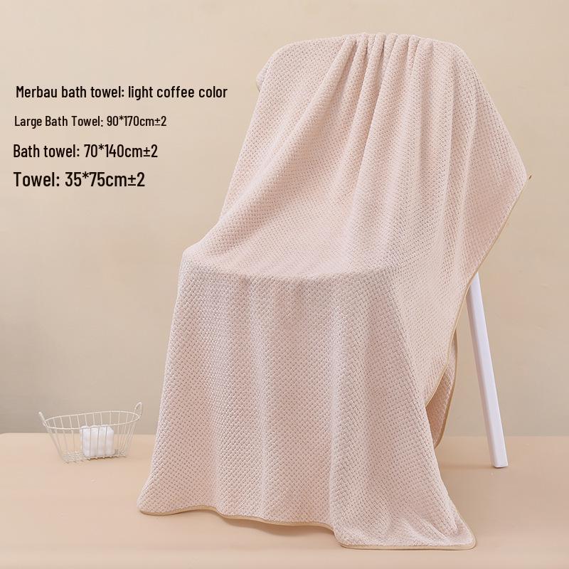 Coral Fleece Quick-Dry Large Bath Towel: Absorbent, Thickened Pineapple Grid Design for Beach, Swimming, or Beauty Salon.