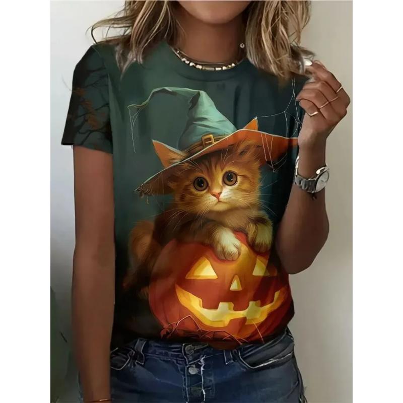 Fashion Women's Clothing Crew Neck Short Sleeve 3D Christmas Color Printing Christmas Short Sleeve Crew Neck T-Shirt