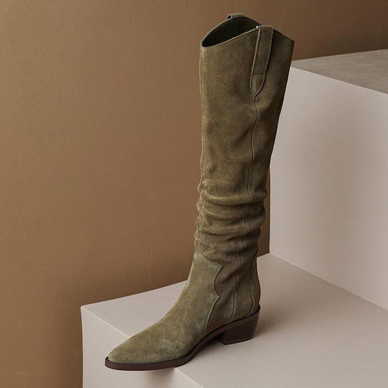 

2024 Сапоги из искусственной замши в стиле вестерн, весна-осень, высокие сапоги до колена, женские остроносые сапоги, ковбойские сапоги, высокие сапоги до бедра, длинные сапоги 35 хаки