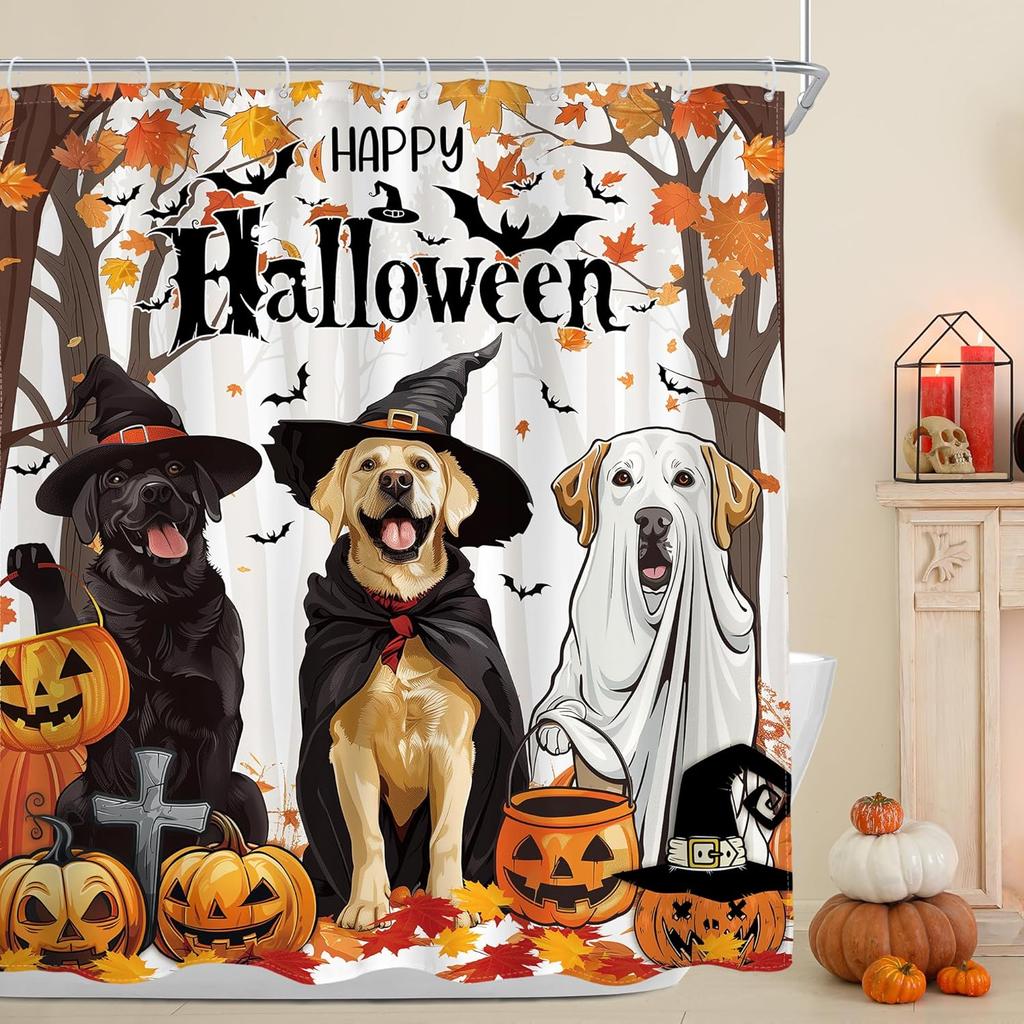 Christmas Dogs Shower Curtain Merry Xmas Red Western New Year Cute Animal Snow Winter Artwork Cloth Fabric Waterproof Polyester