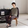 Men's Color Block Modal Pajama Set - Long Sleeve Round Neck for Stylish Spring and Autumn Wear