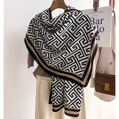 Classic Geometric Pattern Scarf Elegant Thin Breathable Shawl Women's Casual Going Out Sunscreen Scarf