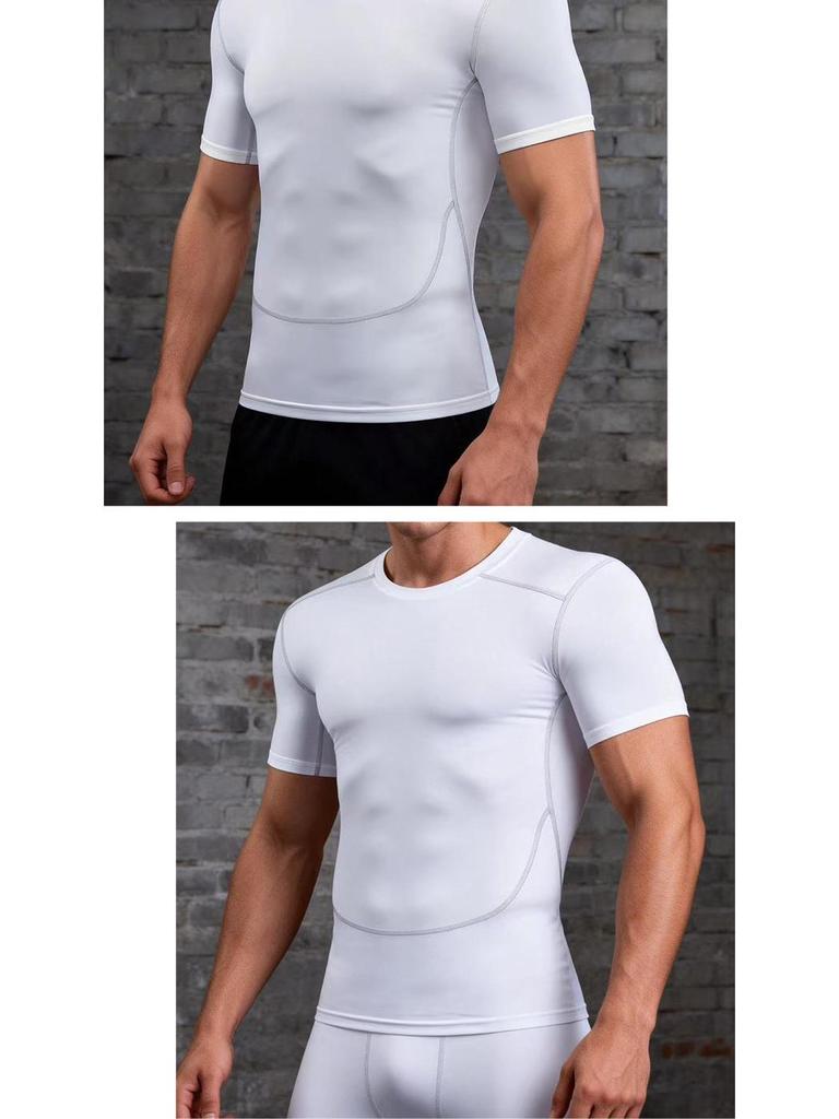 Pánské vysoce pružné, rychleschnoucí, prodyšné těsné sportovní tričko s krátkým rukávem jako základní vrstva pro běh, trénink a basketbal.