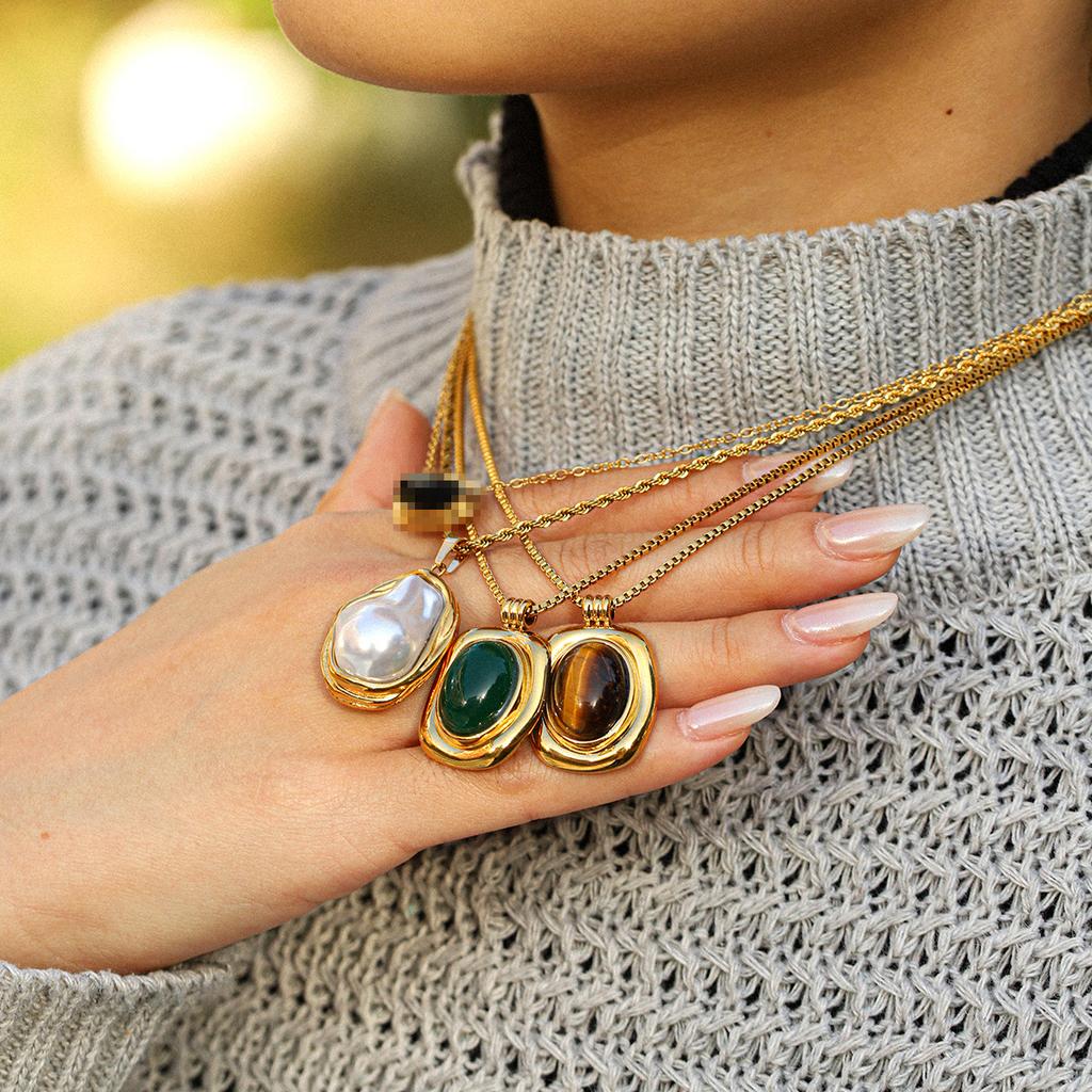 Vintage French Semi Precious Gemstone Pearl Pendant Necklace Unique Design Choker For Women