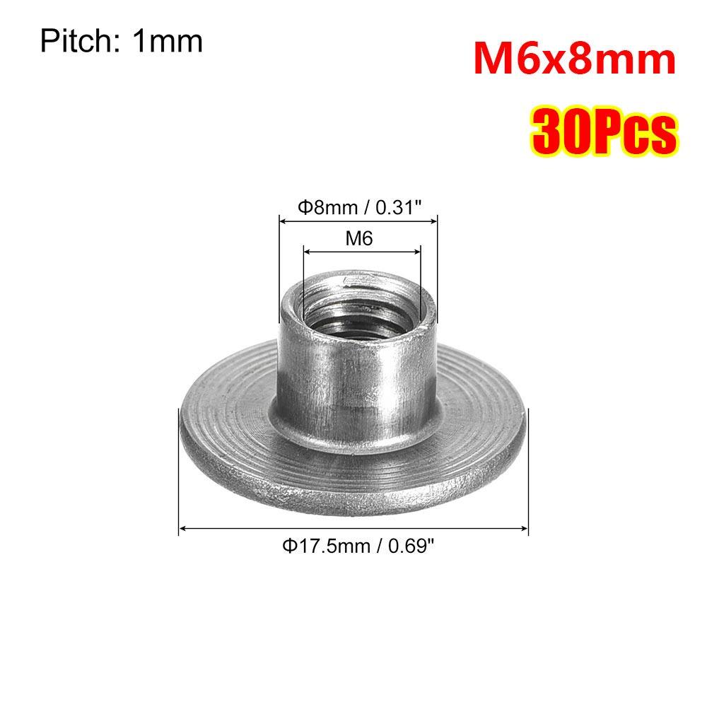 30Pcs Round Base Tee Nut M6 M8 Mounting Hardware Fastener  for Furniture Sheet Metal Woodworking