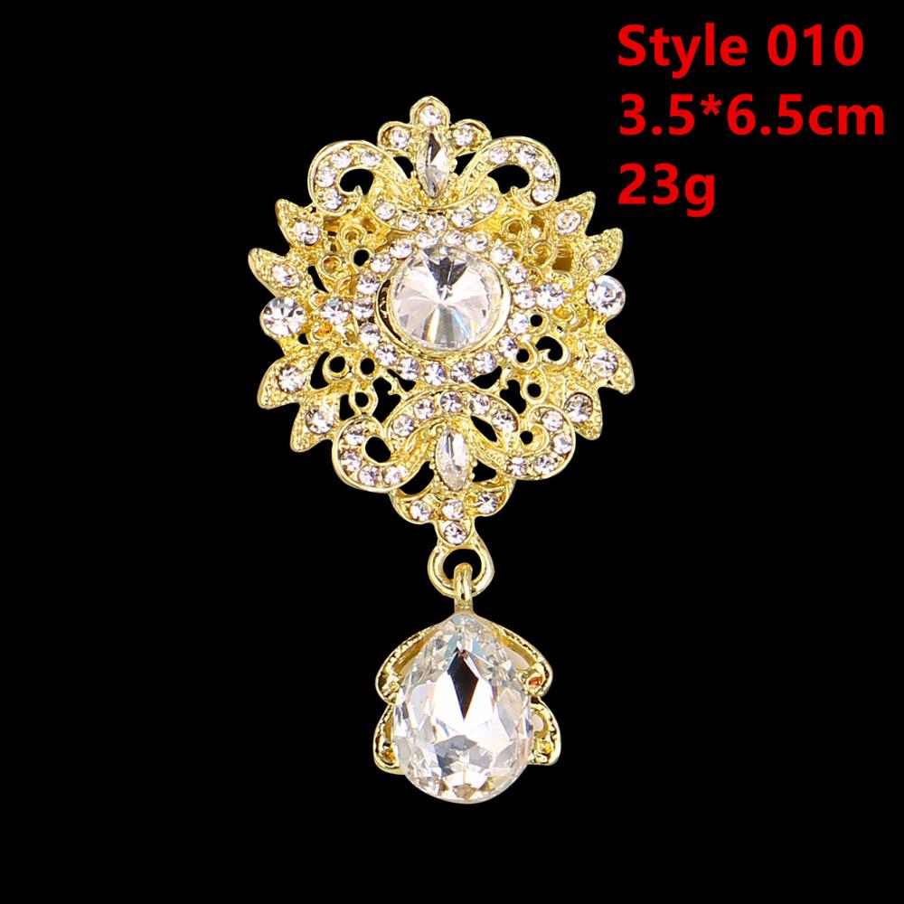 DIEZI Luxury Gold Silver Color Crystal Brooches for Women Girls Wedding Bridal Bouquet Water Drop Flower Brooch Pins Accessories