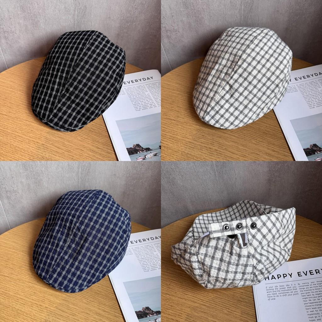 Vintage Japanese Plaid Newsboy Cap With Breathable Cotton For Casual Summer And Autumn Wear