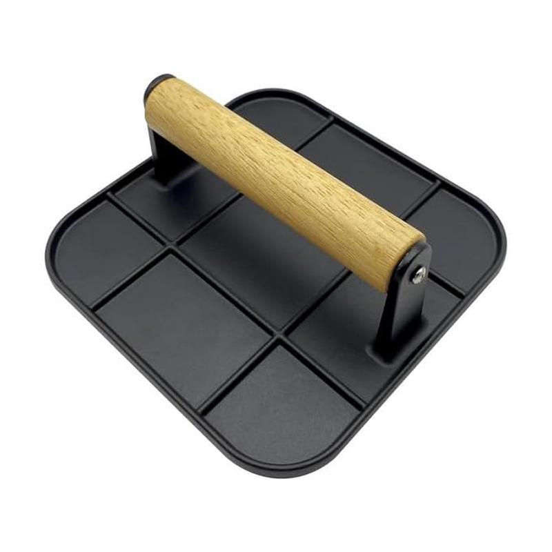 

Премиальный чугунный пресс для бургеров, пресс для мяса, пресс для сэндвичей, с деревянной ручкой, для жарки сэндвичей и сочных, хрустящих бургеров M чёрный