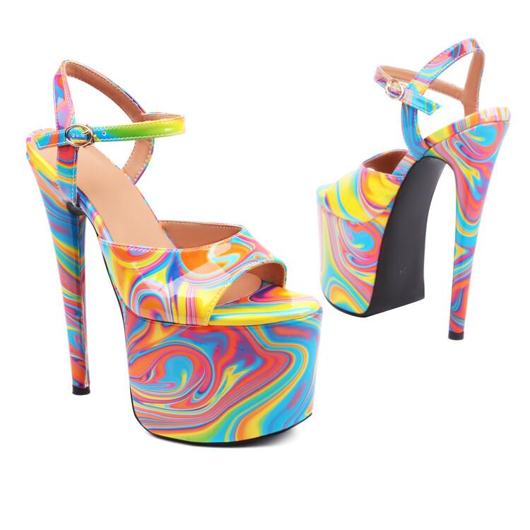 

FOREADA Women Pu Leather Sandals Platform Super High Hoof Heels Peep Toe Ankle Strap Buckle Sexy Party Summer Shoes 39 оранжевый